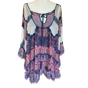 Free People Dress Marla Dreams XS Small Blue Pink Swim Mumu Boho Hippie Festival